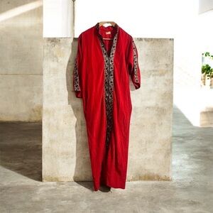 Vintage Lord & Taylor Red Long Sleeve Kaftan with Gold Accents Sz L Women